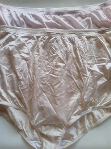 (2) sz 10 Vanity Fair Shiny Nylon Full Rise Cross Dress Panties Ivory and Pink - Picture 1 of 9