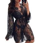 Womens Sexy Lace Dressing Up Gown Bathrobe Linerie See-Through Robe Nightwear Us