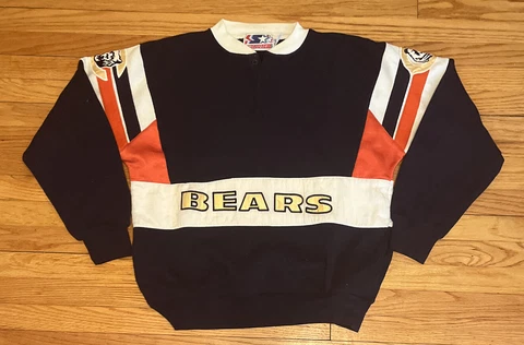 VINTAGE Chicago Bears Starter Sweater Sz L NFL Pullover Button Ditka RARE Cover