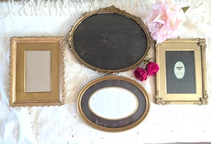 4 x Antique Vintage Ornate Gold Picture Frames Wood 2 x oval - Picture 1 of 9