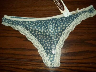 NUEVO CON ETIQUETAS DKNY LUJOSOS VOLANTES TIRO BAJO TANGA BRAGAS AZUL PUNTEADO 476744 8DF L Foto 1 de 2