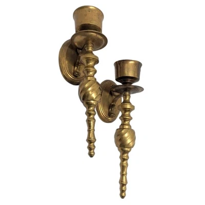 Pair of Vtg Brass Wall Sconces 10" Candle Holder Mid Century Regency Royalcore - Image 1 of 4