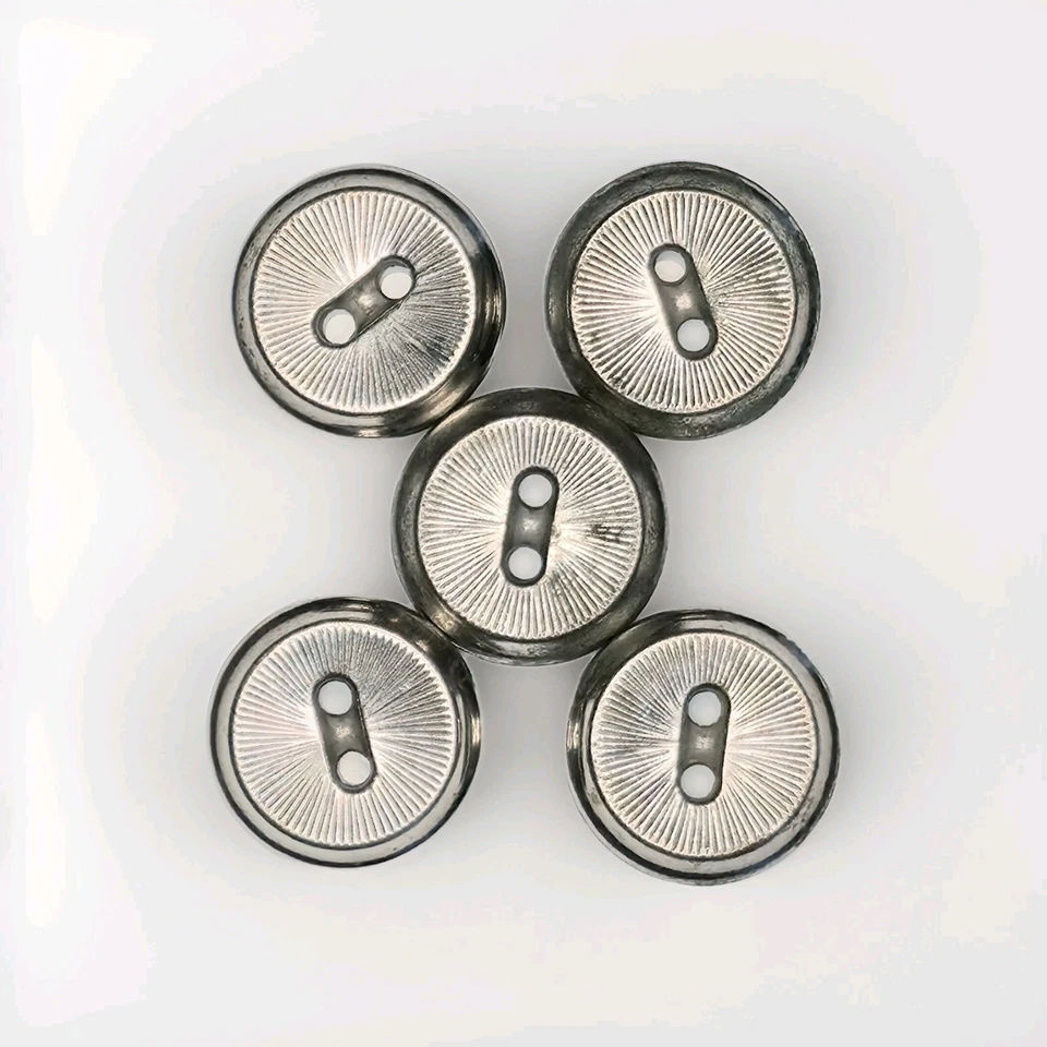 Vintage Silvertone 2-Hole Sew-Through Shirt Buttons Etched Starburst Design 5pcs - Image 1 of 4