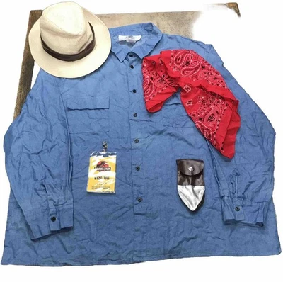 官方 Jurassic Park 成人 Dr. Grant 服装帽子围巾衬衫袋徽章 3XL — 第 1/4 张图片