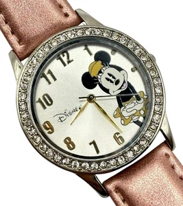Disney Minnie Mouse Women’s Watch Metallic Pink Rhinestones New Battery - Picture 1 of 8