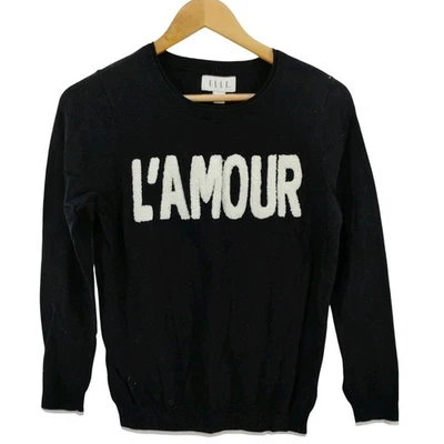 ELLE Women's L' Amore French Live Crewneck Black Sweater Long Sleeve Size Medium - Image 1 of 4