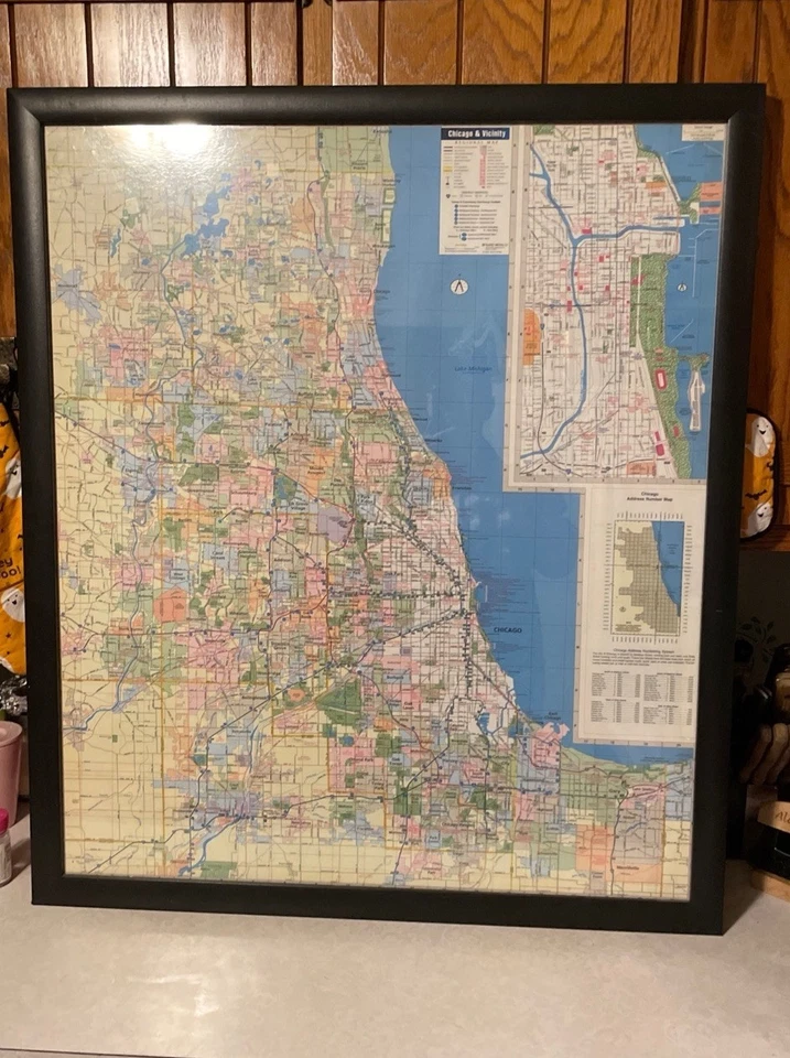 Framed Chicago City Detailed Arterial Wall Map w/Zip Codes 36” By 33” - Image 1 of 1