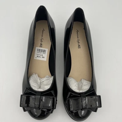American Eagle Mairin Youth Girls' Black Patent Wedge Heel Dress Shoes size 13 - Image 1 of 4