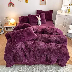 Faux Fur Kids Girls Grape Purple Comforter Sets Twin/Full - 3PC Bed Set Warm Com - Picture 1 of 7