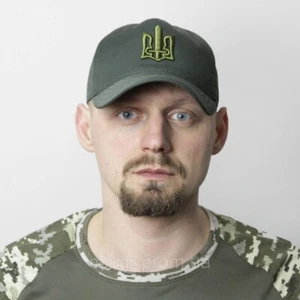 Baseball cap plain olive with embroidered Coat of Arms of Ukraine-Sword (size 60 - Picture 1 of 2