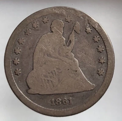 1861 P Seated Liberty Quarter  - Philadelphia Mint - Image 1 of 3