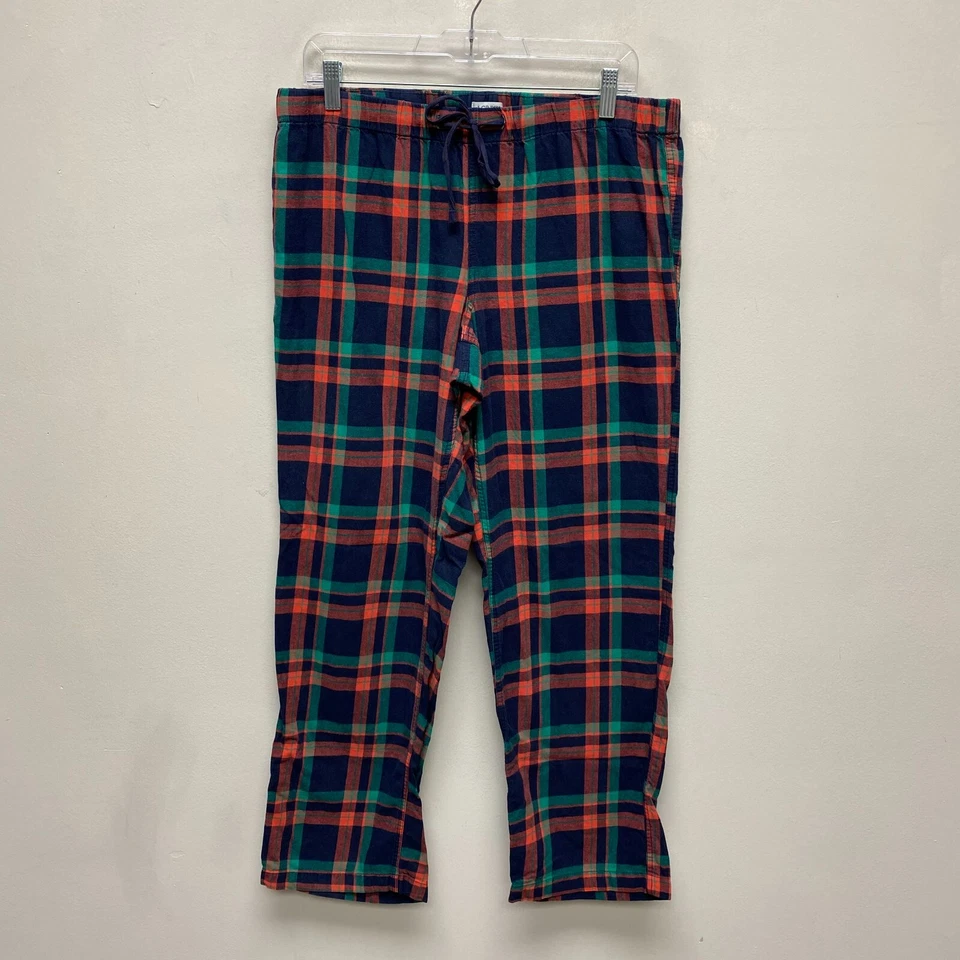 Pantalones de salón pijama de algodón con cordón a cuadros azul verde J Crew para hombre M Foto 1 de 4