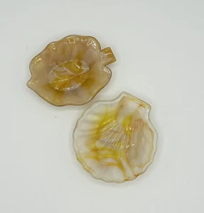 Lot Of 2 Akro Agate Glass Orange Swirl Leaf / Clamshell Ashtrays/ Beautiful - Picture 1 of 5