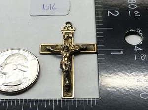 10k SOILD YELLOW OLD Gold Cross 3.6G SIGNED ANCHOR SYMBOL D.S. INRI PENDANT RARE - Picture 1 of 12