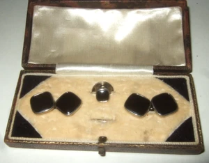 Onyx Cufflinks Original Case Men's Estate Jewelry - Picture 1 of 12