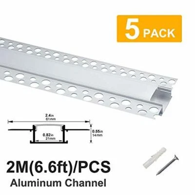 Hunhun 5-Pack 6.6ft/2Meter Plaster-in, trimless recessed LED Aluminum Channel wi - Image 1 of 4