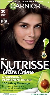 Crema nutritiva para color de cabello Garnier Nutrisse. Tinte permanente. 30 marrón oscuro Foto 1 de 4