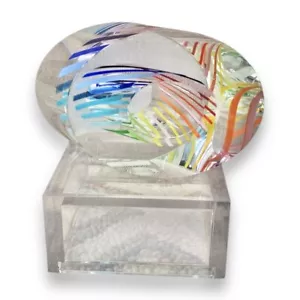 Paul Harrie Art Glass Sunrise Ellipse Rainbow Multicolored Paperweight - Picture 1 of 13