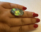 Shell Abalone ring Size J 1/2 (5) ￼ 4mm Band . 28mm X 15mm Front