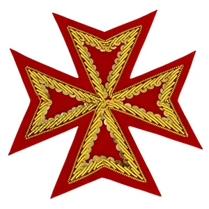 FREIMAURER ST. JOHN ORDER MALTA RITTER MALTESISCHES KREUZ HANDBESTICKT - ROTER SAMT - Bild 1 von 1