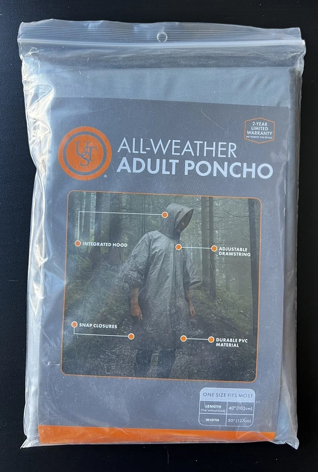 Ultimate Survival Technologies All-Weather Adult Poncho, Gray w/Drawstring Hood - Image 1 of 2