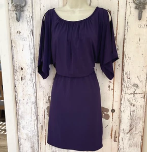 Trina Turk Sz 8 Womans Purple Cold Shoulder Blouson Sheath Career Party Dress - Picture 1 of 8