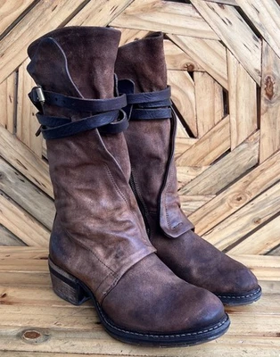 AS 98 Airstep Italian Zipper Brown Boho Distressed Leather Boots EUR 37/US 6.5-7 - Image 1 of 4