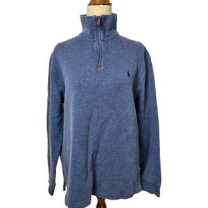 Polo Ralph Lauren Knit Jumper Mens Size M Blue Pullover Preppy Zip Neck Y2K - Picture 1 of 9