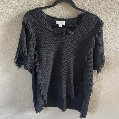 Velvet By Graham and Spencer Sweater Womens Small Black Fringe  Short Sleeve NWT - Image 1 of 4