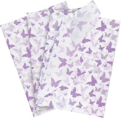 60 Sheets Gift Wrapping Tissue Paper Bulk, Purple Butterfly Print Tissue Paper f - Image 1 of 4