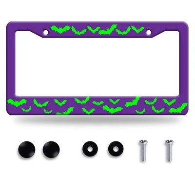 Green bat License Plate Frame Purple License Plate Size 12.3" x 6.3" Men Women - Image 1 of 4