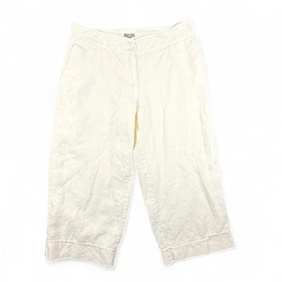 Женские укороченные кремовые брюки J.Jill 100% лен широкие штанины 14 Coastal Lagenlook с подкладкой - Изображение 1 из 4
