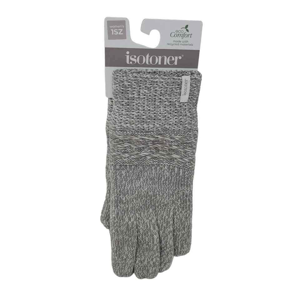 Isotoner Womens SmartDri Textured Knit Glove Heather Grey Ivory One Size