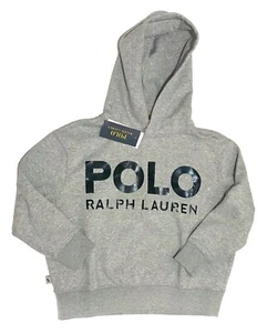 POLO RALPH LAUREN Girls Heather Grey Spell Out Logo Fleece Pullover Hoodie NWT - Picture 1 of 3