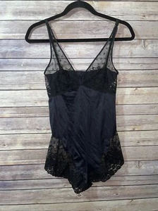 Vintage Formfit Rogers Nylon Satin Black BODYSUIT Teddy Bra PANTY M 32 8-10 - Picture 1 of 7