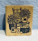 Chair Flowers Apples Wood Mounted Rubber Stamp NEW