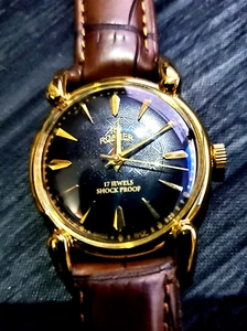 Raro Reloj Manual Roamer Brevete Suizo Para Hombre Dorado Negro Brw ⌚ - Imagen 1 de 6