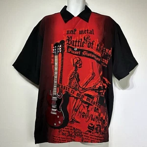 Rock House Metal Battle Band Shirt L Embroidered Guitar Skeleton Punk Button - Picture 1 of 8