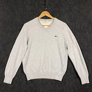 Lacoste Mens Size 3 Pullover Sweater Jumper Light Grey Knit Regular Fit V-Neck - Picture 1 of 15