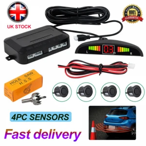 Black 4 Sensors Car Rear Reversing Backup Parking LED Display Buzzer Alarm-Kit - Picture 1 of 11
