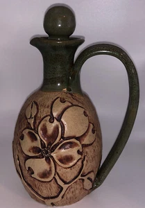 Art Pottery Handled Decanter.w/ Stopper. Signed. 20 oz. Primitive. Country. BOHO - Picture 1 of 9