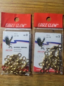 Eagle Claw Brass Barrel Swivels Fishing TWO NEW Packs 12 Per Pack Freshwater SZ3 - Picture 1 of 1