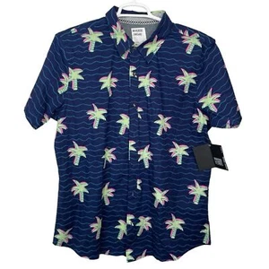Reverse Threads Herren Palme Kurzarm Button Down Hemd - Blau Größe XXL Neu mit Etikett - Bild 1 von 8