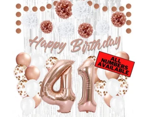 Rose Gold 41st Birthday Decorations for Girls - 40" Number Balloons & More - Picture 1 of 5