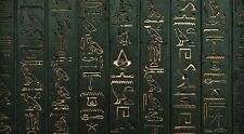 3D Wallpaper Big Gold Egyptian Hieroglyphs on Old Emerald Wall