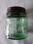 MASONS Patent 1858 1/2 HALF PINT Green mason Jar  ANTIQUE REPRODUCTION Glass 