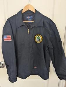 Dickies Vintage Work Jacket Industrial Wear Flag Patch Navy Size Large Quilted - Picture 1 of 5