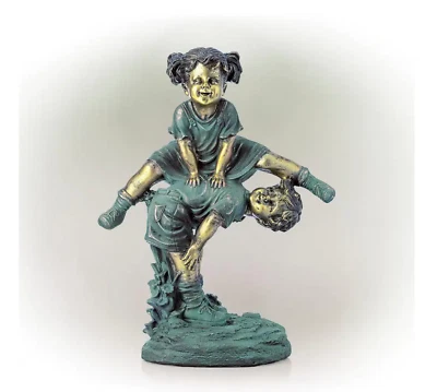 Girl Jumping Over Boy Garden Statue Outdoor Decor Sculpture Child Yard Lawn Home - image 1 of 4