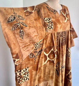 Maxi abito donna caftano vintage cotone caftano taglia unica leopardato patchwork marrone - Foto 1 di 9
