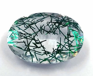 94CT IGL Certified Green Rutilated Quartz Oval Cut Loose Gemstone 24N - Picture 1 of 7